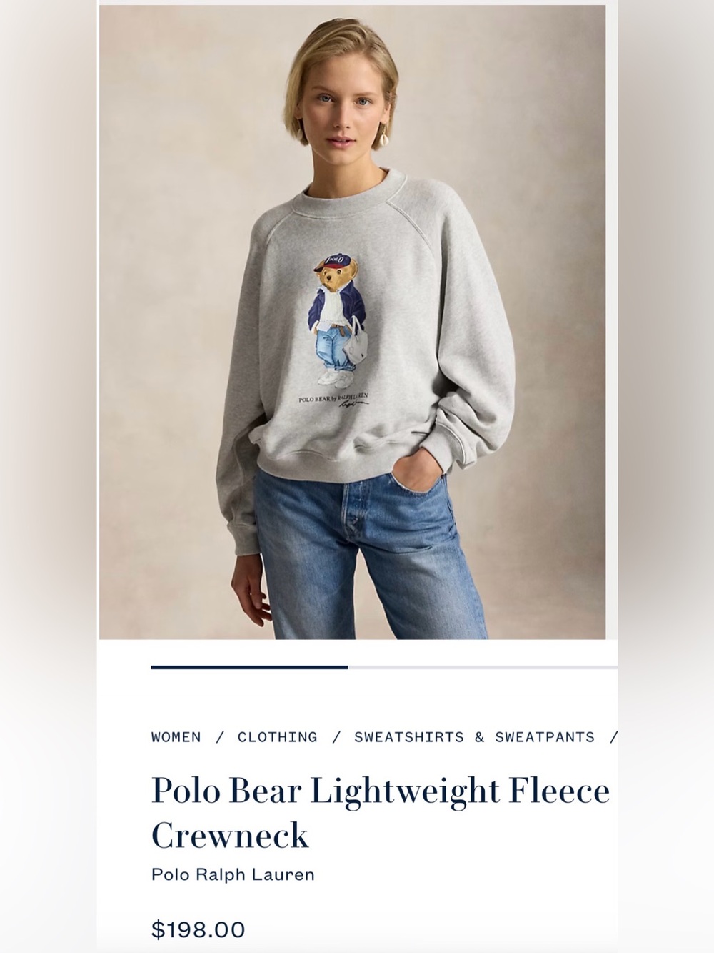 Polo by Ralph Lauren Light Gray Bear Graphic Crewneck Sweatshirt